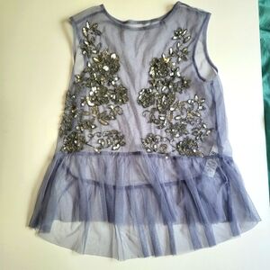 Mesh purple lavender sheer top with sequins beads beaded sz 2
